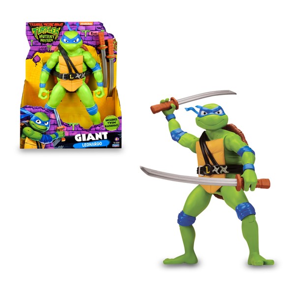 Turtles Mutant Mayhem Leonardo Giant Tortoise, 30 cm, Includes Combat Weapons, for Children from 4 Years, Giochi Preziosi