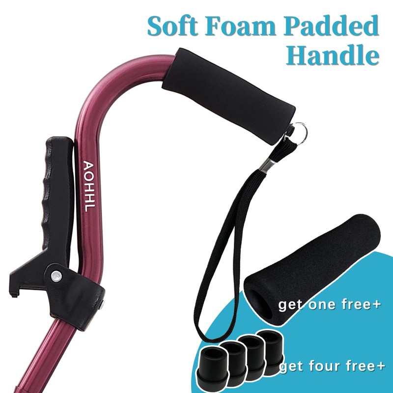 AOHHL Quad Walking Cane Foldable Adjustable Portable Stick Men &