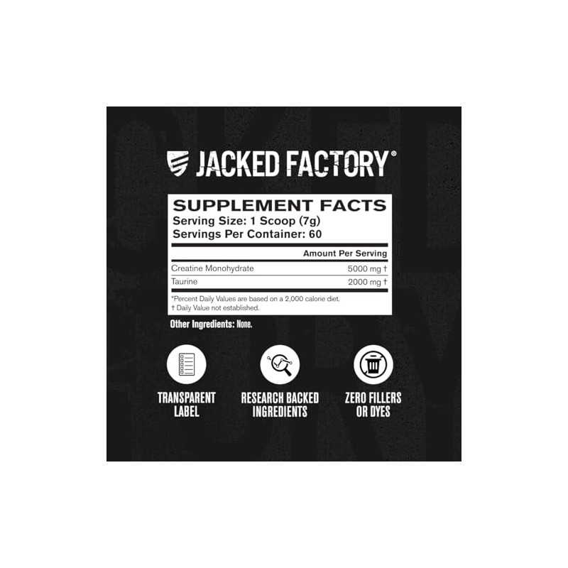 Jacked Factory Creatine + Taurine - Creatine Monohydrate 5000mg with