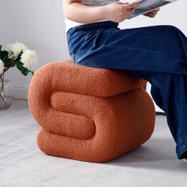 Benicabaly Modern Velvet Upholstered Ottoman, Multifunctional S-Shape Stool for Living Room, Bedroom, and Office, Stylish Design, Orange