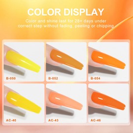 beautilux Yellow Orange Gel Nail Polish, 6 Colors Yellow Orange Fall Gel Polish Kit, Soak Off Nail Gel Polish Set, Nail Art Starter Manicure Salon