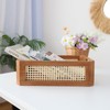 YAHUAN Pine Wood Bamboo Woven Frame Square Storage Basket Low