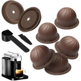 5PCS Reusable Coffee Vertuo Pods, Refillable Coffee Capsule,Compatible with Nespresso Vertuo Coffee Machine, with 2 Pcs Reusable Coffee Capsule Lid, Spoon and Brush (Brown-150ML)