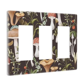 Planta de hongos hippie retro clásico con diseño floral de 3 pandillas, triple basculante/decorador, cubierta de placa de pared decorativa GFCI, placa frontal eléctrica