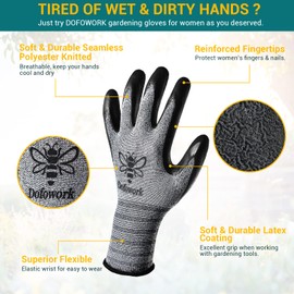 DOFOWORK Gardening Gloves - 6 Pair, Breathable Natural Latex, Flexible and Protective, Black & Green, XX-Large