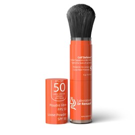 Dr Renaud Cell’Defense Powder Sunscreen for Face – SPF 50 Broad Spectrum Loose Powder Sunscreen with Brush Applicator – Tinted Mineral Formula (Dark Shade) – 6g