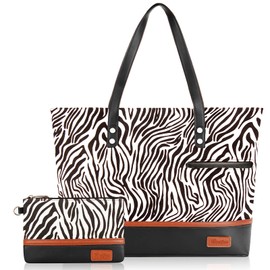 Laptop Tote Bag for Women Large Canvas Womens Briefcase Waterproof Computer Bag Work Bags for Women Fits 15.6 inch Laptop (Black Zebra Stripe)