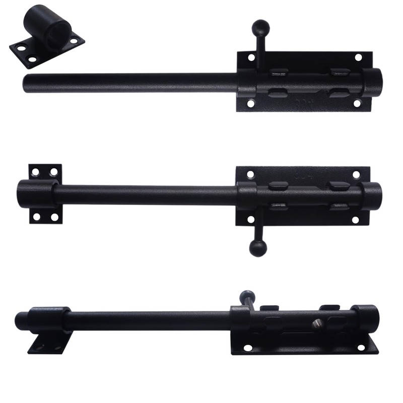 Heluok 10Inch Slide Bolt Latch Black, Heavy Duty Barrel Bolt