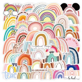 Rainbow Stickers, 50 pcs Colorful Rainbow Vinyl Stickers Decals for Water Bottle Cup Phone Skateboard Luggage Graffiti Notebook Bicycle Decor for Boys Girls Teens
