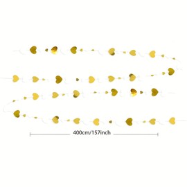 52 feet Love Wreath Hanging Paper Streamer Banner, Hanging Streamer Banner, Anniversary Wedding Bachelorette Bride Shower Birthday Christmas Housewarming Background Decorated in White and Gold