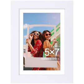smiry Picture Frame 5x7, Display Pictures 4x6 with Mat or 5x7 Without Mat, Versatile White Wall Gallery Photo Frames for Wall or Tabletop Display, Single