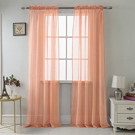 RT Designers Collection PNC04324 Celine Sheer 55x90 Rod Pocket Curtain Panel, Coral