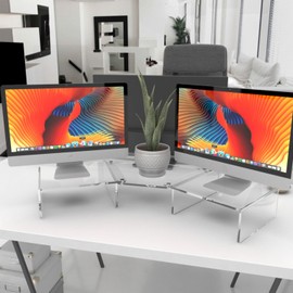 Vray Designs LLC - Dual Monitor Stand - Clear Acrylic Dual Computer Monitor Stand - Ergonomic Monitor Stand for Desk - Made in USA