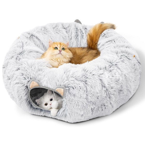 Ousuga Plush Cat Tunnel Bed for Indoor Cats, Large Donut