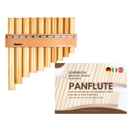 Plaschke Pan Pipe, Wooden Strap Design, Handmade with Textbook, 10 Pipes in C Major