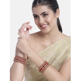 Aheli Velvet Matching Fancy Silk Thread Red White Chuda/Chura Bangle Set Gift for Women Size 2.8"