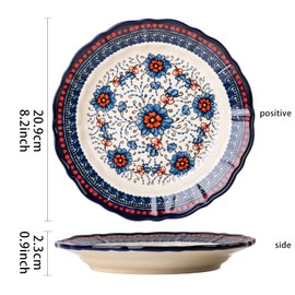ONECCI Ceramic Salad Plate Set,Blue and White 8 inch Serving Plates Floral Dinner Shallow Plates Set of 4, Serving Bread Appetizer Dessert Snack (8 Inch) (Exotic Daisy)
