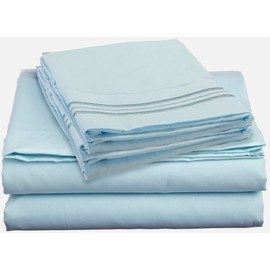 Clara Clark Premier 1800 Series 4pc Bed Sheet Set - Queen, Aqua Light Blue, Hypoallergenic, Deep Pocket