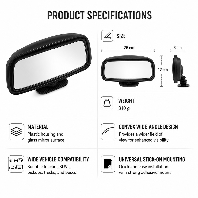 360° Adjustable Blind Spot Mirror for Cars – Wide-Angle Convex