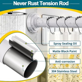White Shower Curtain Rod 36-68 Inch(3-5.6ft) Never Rust No Drilling Spring Tension Shower Rod, Adjustable Curtain Rod for Bathroom Window Closet