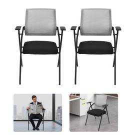 Conference Room Chairs, Stackable Office Guest Chairs with Upholstered Back & Seat, Ergonomic Lumbar Support Office Reception Chairs for Waiting Room, Meeting Room, Reception (2 Pack Grey)