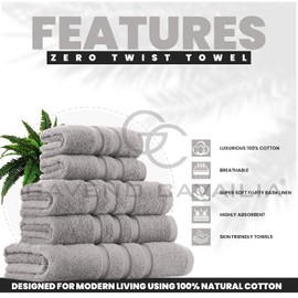 GC GAVENO CAVAILIA 100% Ringspun Cotton Bath Towels, Luxury 550 GSM Zero Twist Towel Sheets, Silver, 50x80 Hand Towel