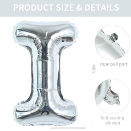 TONIFUL 40 Inch Large Silver Letter I Balloons Helium Balloons,Foil Mylar Big Balloons for Birthday Party Anniversary Supplies Decorations