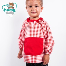 HOMYBABY Babi School Smock for Kids Nursery School Boys Girls Easy to Put on and Take Off Pocket and Cuffs Closed, red, 2 - 3 years
