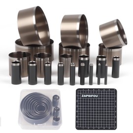 ZAPSIFOU 21 Pieces Leather Circle Cutter Tool Set, Hole Punch Tools with 1-12mm 15 20 25 30 35 40 45 50 55mm, High Carbon Steel Round Cutting Dies, Hole Punch Tool Kit for DIY Leather Crafts