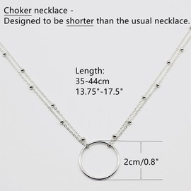 R.Universe 925 Sterling Silver Folded Double Chain CHOKER Necklace with Circle Pendant, Minimalist Dainty Geometric Birthday Best Friend Gift For Her Mum Prom Elegant Everyday Jewellery