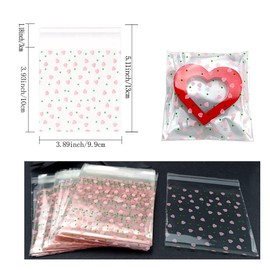 FAZHBARY 100 PCS Valentine Pink Heart Clear Cellophane Bags Self Sealing Goodie Bags for Bakery Supplies