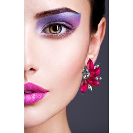 80s Funky Punk Rock Spiky Oversized Rhinestone Studded Candy Cluster Women Stud Earrings in Magenta Pink (Magenta)