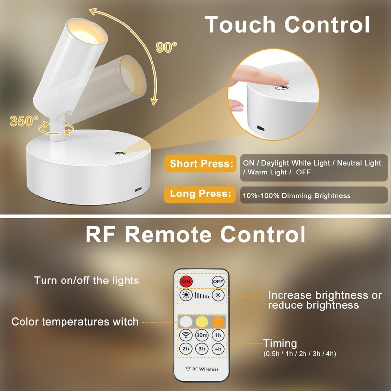 Kimjo Spot Lights Indoor, Rechargeable Plant Spotlight Indoor, Wireless LED