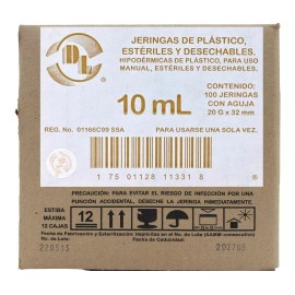 DL  100 Jeringas De Plástico 10 Ml Con Aguja 20x32 Envío Gratis