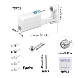 XIAQICA Ear Piercing Gun Set with Ear Sticks and Alcohol Cotton Suitable for Boys and Girls Pack of 10, Plastic