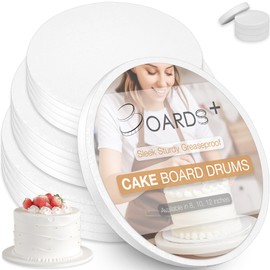 BOARDS+ Sleek Cake Drum 8, 10 & 12 Inch (3 Sizes, 10 Pack Total) | 1/2" Thick Cake Rounds | Free Prop Up Tool | Sturdy & Greaseproof Cake Circles For Presenting Heavy/Tiered Cakes