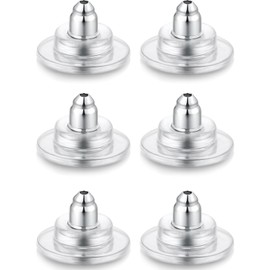 DELECOE Earring Backs,18K Gold 925 Sterling Silver Earring Backs Replacements,Locking Secure Earring Backs for Studs/Droopy Ears,No-Irritate Hypoallergenice Soft Clear Earring Backs 6pcs (Silver)
