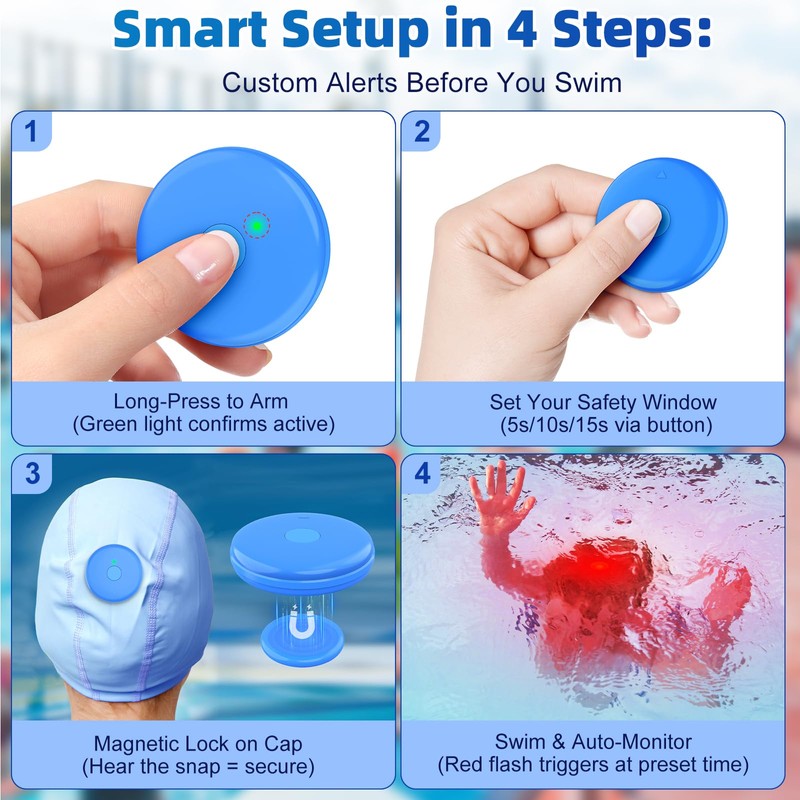 Maoligo Pool Safety Alarm, Swim Cap Partner, Drowning Prevention Alart