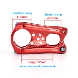 CYSKY Short MTB Stem Handlebar 31.8 Length 50mm, Bike Stem Riser for 1-1/8" Steer Tube 31.8mm Handle bar Clamp for Mountain Bike, Road Bike, City, MTB, Downhill, Gravel Bicycle (Red)