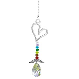 Peili Crystal Decoration Heart Shape Car Hanging Accessories Sun Catcher with Wings Window Hanging Decoration Meditation Ornaments Home Decoration (Heart)