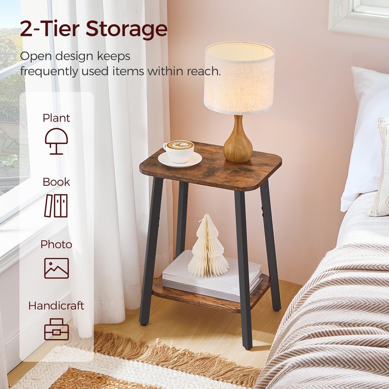 MAHANCRIS Side Table, Small Rectangular End Table with Storage Shelf,