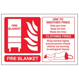 V Safety Fire Blanket - Landscape 150 x 100 mm - 2mm Rigid Plastic Safety Sign