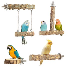 Bird Perches, 4pcs Natural Wood Birds Stand Branch, Bird Perch Chewing Stick Cage Accessories, Parrot Climbing Standing Branches Paw Grinding Fork Sets for Parakeet Lovebirds Cockatiels Conure Budgies