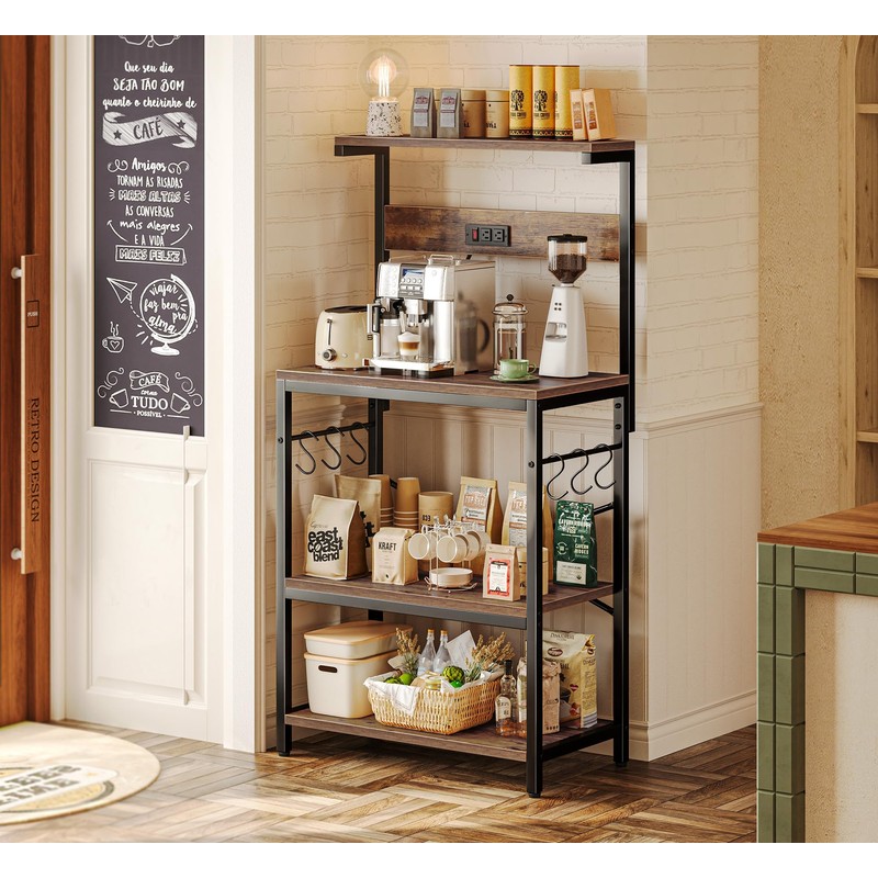 SUPERJARE Kitchen Bakers Rack with Power Outlet, Coffee Bar Table