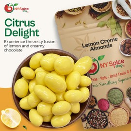 NY Spice Shop Lemon Creme Chocolate Covered Almonds - 8 Ounce Candied Creamy Crunchy Flavored Almonds Bulk For Birthday Parties, Bridal Shower and More