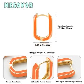 MESOVOR 18K Gold Plated Enamel Color Hoop Earrings, U-Shaped Small Lightweight Huggie Earrings Gifts for Women Girls (Hot Orange)