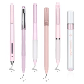Temiary 5Pcs 0.5mm Gel Ink Pens & 1 Pc Highlighter, No Bleed Black Ink Fine Point Pen for Journaling, Smooth Writing Aesthetic Gel Pen for Home Office School Supplies (Pink)