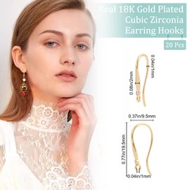 Beebeecraft 1 Box 20 Pieces 18K Gold-Plated Earring Hooks Zirconia Ear Hooks French Earring Accessories with Loop for DIY Women Earring Jewellery Making