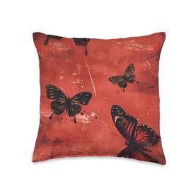 Red Vintage Tropical Aesthetic Y2k Fairy Wings Butterfly Alt Throw Pillow