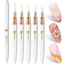 UNA GELLA Nail Art Pens Metallic, Liner Brushes Set For Nail Art Gel Polish, 5Pcs White Color, Detail Nail Art Design Painting Brush Set For Nails Gel Fine Drawing Nail Tools, Sizes 7/9/11/15/20mm